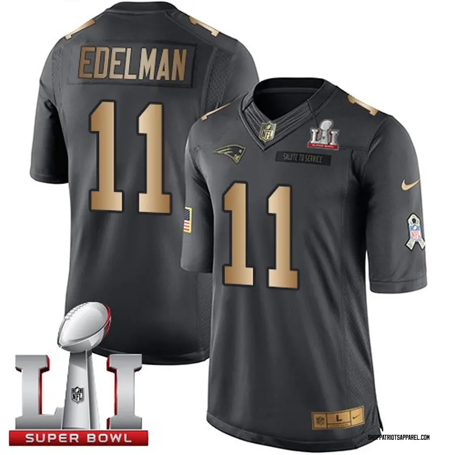 Nike Julian Edelman New England Patriots Youth Limited Black Gold Salute To Service Super Bowl Li